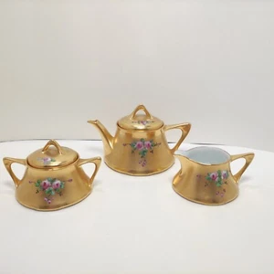 Pickard Z.S.C Bavaria Hand painted Teapot Set Gold & Pink Rose Signed Miller - Picture 1 of 24