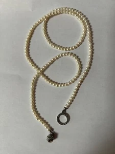 Retired VHTF Pandora Woven Splendor 925 14K Gold Pearl Necklace 590148D-60 - Picture 1 of 7
