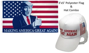 3'x5' USA Trump Making America Great! & Make America Great White Red Hat Set - Picture 1 of 1