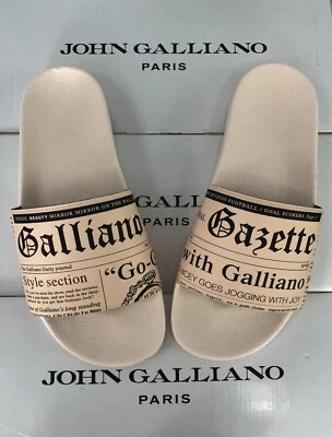 JOHN GALLIANO PARIS Newspaper Gazette Sea Sandals Beach Pool Slides EU 39 *Italy - Image 1 of 4