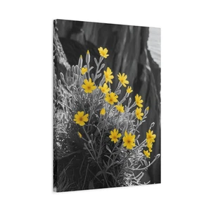 Yellow Wildflowers Cliffside Print – Nature Canvas Wall Art, Floral Coastal Deco - Picture 1 of 52