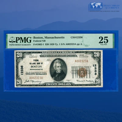 1929 $20 Federal National Bank Of BOSTON, MA, Charter #12336, PMG 25 - Image 1 of 3