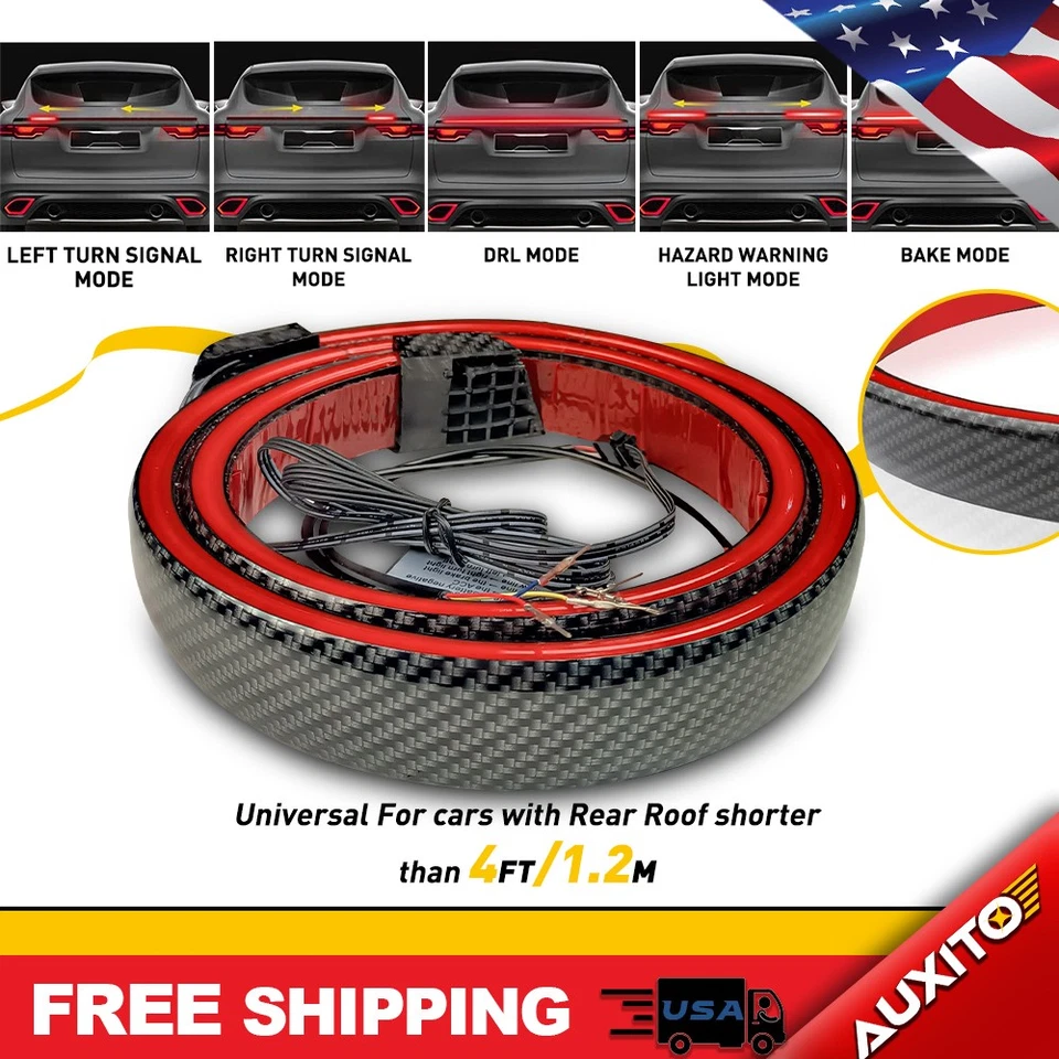 Luz de freio traseira LED para carro 3,8 pés lábio acabamento faixa traseira spoiler fibra de carbono 180SMD - Imagem 1 de 4