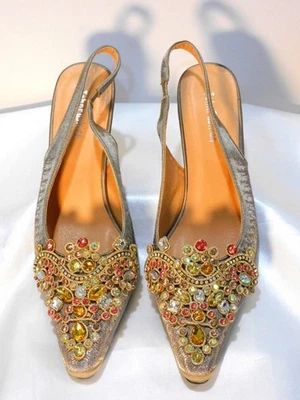 Gold Jewel Embellished Sparkly Party or Bridal Shoe Size 7 - Image 1 of 4