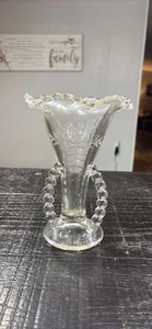 Vintage Imperial Candlewick Double Handled Crimped Flower Vase Rare Cut - Picture 1 of 1