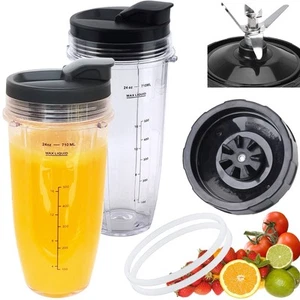 [New Model] Replacement 7 Fins Male Blade&24oz Blender Cups Compatible For Nu... - Picture 1 of 7