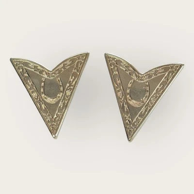 Vintage Southwestern Cowboy Silver-tone Collar Tips Pair Horseshoe Southwest - Image 1 of 4