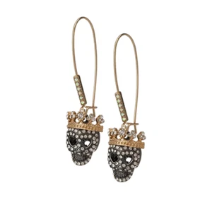 Betsey Johnson Pave Skull Dangle Earrings | Crown Detail | Edgy Glam - Picture 1 of 3