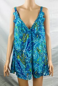 Avenue Womens 22/24 Sheer Ruffle Sequin Paisley Scallop V-Neck Fairy Top - Picture 1 of 7