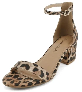 Klassifizierte Damen-Sandalen niedriger Blockabsatz offen Knöchelriemen Wochenende Leopard Gepard - Bild 1 von 5