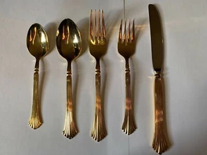 Reed and Barton Golden Rosewell Besteck 5-teiliges Gedeck 24K Gold Teller Edelstahl - Bild 1 von 7