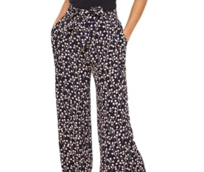 MINT VELVET Navy Katie Floral Belted Trousers. Size UK 14 Regular. *mint*. - Image 1 of 4