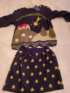 VTG. 2Pc Set FUNSTUFF Toddler Girls Navy Knit Sweater Outfit Top/Skirt 3T. NWT - Picture 1 of 12