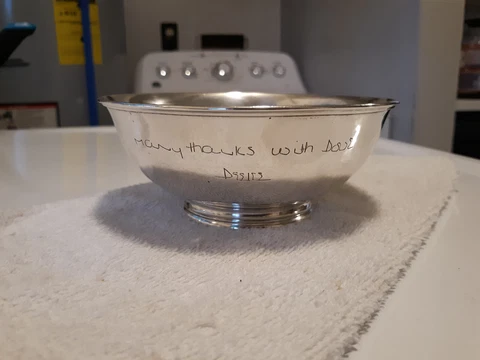ARTHUR STONE -UNDERWOOD STERLING SILVER ARTS AND CRAFTS BOWL 5 1/4X3"- MONOGRAM Cover