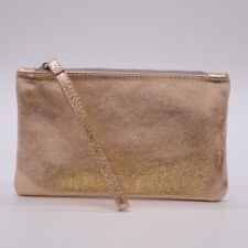 Womens Classic Leather Zip Clutch Bag Make up Bag with Wrist Strap