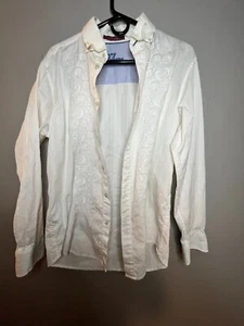 Tommy Bahama Shirt Mens Medium Ivory Striped 100% Cotton Embroidered Button-Down - Picture 1 of 5