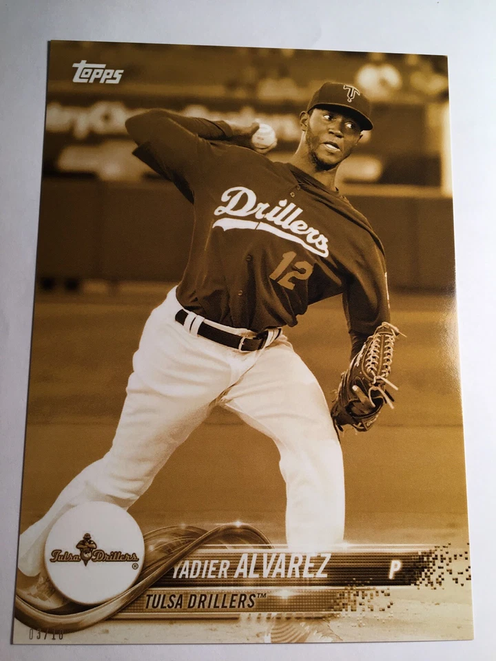 2018 Topps Pro Debut Jumbo 5x7 Yadier Alvarez Drillers 58 Gold 03/10 - Image 1 of 1