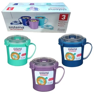 3 x Sistema Microwave 656ml Medium Soup Stew Mug Home Office Teal Purple Blue - Picture 1 of 14