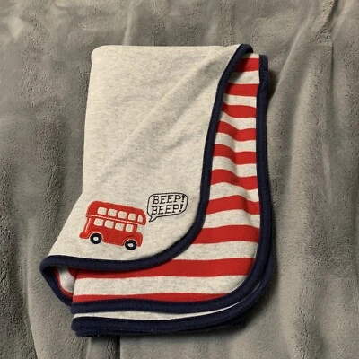 Manta de bebé Just One You Red Buss gris rojo a rayas azul ribete algodón Carter's Foto 1 de 4