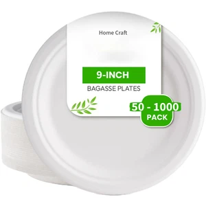 9 Zoll super starre starke Bagasse Papierplatten Einweg Party Teller biologisch abbaubar - Bild 1 von 10