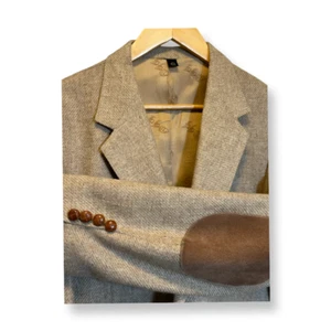 VINTAGE Farah Jacket 42L Brown 100% Wool Donegal Tweed Elbow Patches Blazer - Picture 1 of 11