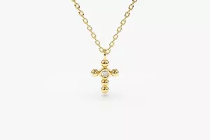 Cross Diamond 14k Gold Pendant 14K Solid White Yellow Cross Natural Necklace 18" - Picture 1 of 9