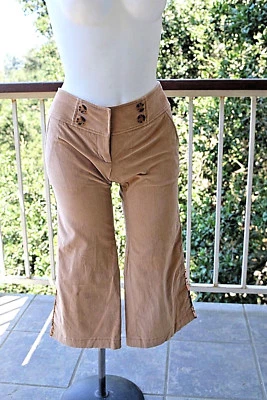 BEBE Camel Nude Capris Khaki Cropped Pants w/ Sequin Detail Legs Small 2 S - Image 1 of 4