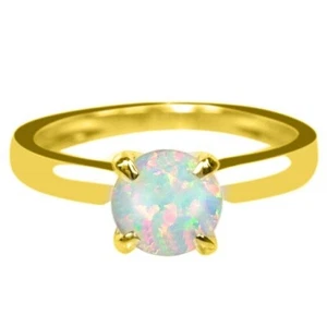 Solide 585er Gelbgold 1,00Kt Runden Form 100% Natürlich Australien Opal Ring - Bild 1 von 1