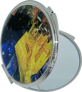 Portable Makeup Compact Pocket Mother of Pearl Mirror- Cafe Terrace at Night - Picture 1 of 5