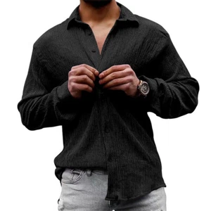 Camisa holgada informal ajustada para hombre Camisas mangas largas con botones Prendas para el torso Blusa - Imagen 1 de 13