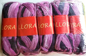 Feza Allora Yarn Lavender&Dark Purple LOT Variegated Ruffle Scarf Ribbon Fishnet - Picture 1 of 3