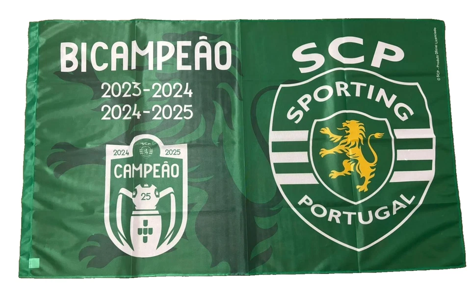 Bandera Sporting Clube de Portugal Bicampeão Bandeira 90 x 150 cm Bandera Oficial SCP Foto 1 de 1