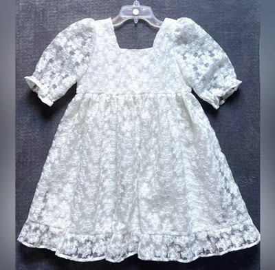 Vestido Noralee Blanco Bordado Organza Quinn Niñas Talla 10 Abullonada Manga Corta Foto 1 de 4