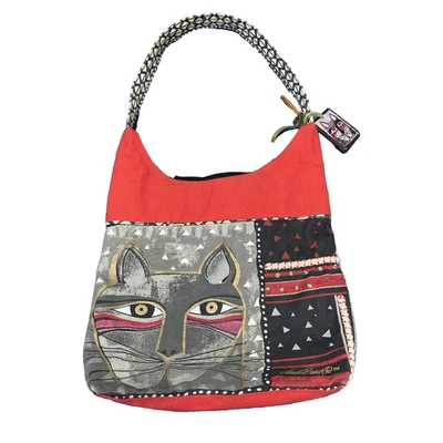 Cartera para gato Laurel Burch con bigotes, bolso de hombro HOBO, rojo gris negro, amante de los gatos Foto 1 de 4