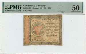 1779 January 14, $55 Continental Currency PMG AU50 CC-98 - Picture 1 of 2