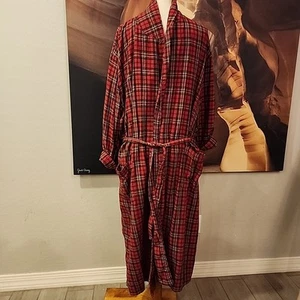 Vintage Nordstrom Red Plaid Robe Mens XL XXL Cotton Blend 48" Length Belt Pocket - Picture 1 of 4
