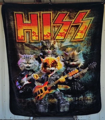 HISS CONCERT CAT BAND KISS FUNNY MUSIC GUITAR DRUM BASS QUEEN BLANKET BEDSPREAD - Image 1 of 2