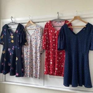 Bundle Of 4 Pretty Mango Dresses, Floral Spots Red Blue Black Cream Size M VGC - Picture 1 of 11