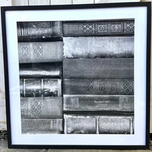 Large Picture Of Antique Books In A Wooden Frame, Black & White 73x73 / 70x70cm - Picture 1 of 6