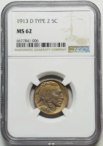1913 D Buffalo Nickel NGC MS-62 Type 2 Pretty Toned! - Picture 1 of 4