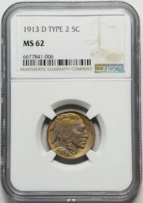 1913 D Buffalo Nickel NGC MS-62 Type 2 Pretty Toned! - Image 1 of 4