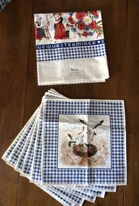 BEAUVILLE BAUMWOLLE BLAU FRANZÖSISCHE TISCHDECKE WEINFEST 6 SERVIETTEN NEU - Bild 1 von 18