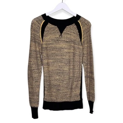 Rebecca Minkoff Women’s Crewneck Honeycomb Knit Sweater Gold Black Size Small - Image 1 of 4