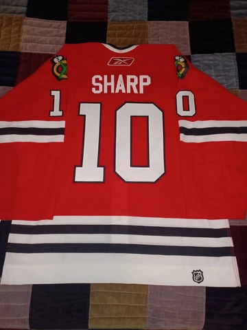 2006-07 Chicago Blackhawks Patrick Sharp Reebok 6100 Pro Jersey 52 Fight Strap Cover