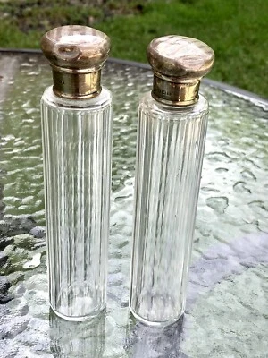 2 botellas de perfume Art Deco Brothers plata esterlina cristal tocador Birmingham GB Foto 1 de 4
