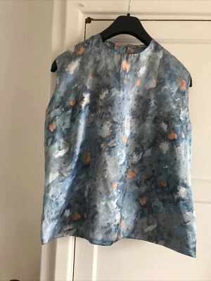 VINTAGE 1960s Shell BLOUSE Blue Satin -Back Button Shell Top 10-12 Handmade 50s - Image 1 of 4