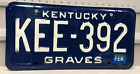1984 Kentucky License Plate KEE-392 Graves