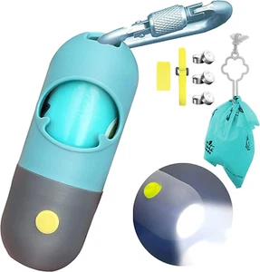 Dog Poop Bag Dispenser with Built-In LED Flashlight and Metal Clip for Leash, Pe - Picture 1 of 7