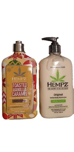 Hempz Toasted Vanilla Caramel & Original Herbal Body Moisturizer 17oz - Lot of 2 - Picture 1 of 5