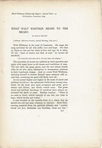WHAT WALT WHITMAN MEANS TO THE NEGRO by KELLY MILLER - 1895 pamphlet - Imagen 1 de 2